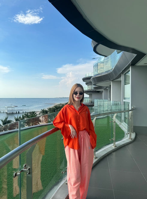 Women Casual Long Sleeves Shirt With Stripes Trousers